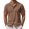 COOFANDY Men’s Casual Button Down Shirts Short Sleeve Wrinkle-Free Summer Beach Wear(Brown)