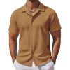 COOFANDY Men’s Casual Button Down Shirts Short Sleeve Wrinkle-Free Summer Beach Wear(Caramel)