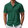 COOFANDY Men’s Casual Button Down Shirts Short Sleeve Wrinkle-Free Summer Beach Wear(Dark Green)