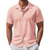 COOFANDY Men’s Casual Button Down Shirts Short Sleeve Wrinkle-Free Summer Beach Wear(Pink)