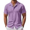 COOFANDY Men’s Casual Button Down Shirts Short Sleeve Wrinkle-Free Summer Beach Wear(Purple)