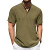 COOFANDY Men’s Casual Henley Shirt Short Sleeve Band Collar Shirt Summer Beach Hippie Vacation T Shirt with Button(Army Green)