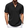 COOFANDY Men’s Casual Henley Shirt Short Sleeve Band Collar Shirt Summer Beach Hippie Vacation T Shirt with Button(Black)