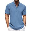 COOFANDY Men’s Casual Henley Shirt Short Sleeve Band Collar Shirt Summer Beach Hippie Vacation T Shirt with Button(Blue)