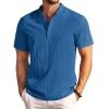 COOFANDY Men’s Casual Henley Shirt Short Sleeve Band Collar Shirt Summer Beach Hippie Vacation T Shirt with Button(Dark Blue)