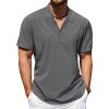 COOFANDY Men’s Casual Henley Shirt Short Sleeve Band Collar Shirt Summer Beach Hippie Vacation T Shirt with Button(Dark Grey)