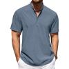 COOFANDY Men’s Casual Henley Shirt Short Sleeve Band Collar Shirt Summer Beach Hippie Vacation T Shirt with Button(Deep Blue)