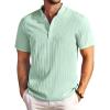 COOFANDY Men’s Casual Henley Shirt Short Sleeve Band Collar Shirt Summer Beach Hippie Vacation T Shirt with Button(Ice Green)