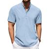 COOFANDY Men’s Casual Henley Shirt Short Sleeve Band Collar Shirt Summer Beach Hippie Vacation T Shirt with Button(Light Blue)