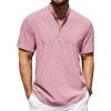COOFANDY Men’s Casual Henley Shirt Short Sleeve Band Collar Shirt Summer Beach Hippie Vacation T Shirt with Button(Pink)