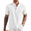 COOFANDY Men’s Casual Henley Shirt Short Sleeve Linen Shirt Band Collar Summer Hippie Beach T-Shirts(1-white)