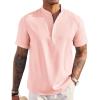 COOFANDY Men’s Casual Henley Shirt Short Sleeve Linen Shirt Band Collar Summer Hippie Beach T-Shirts(Pink)
