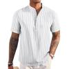 COOFANDY Men’s Casual Henley Shirt Short Sleeve Linen Shirt Band Collar Summer Hippie Beach T-Shirts(Striped White)