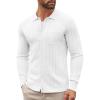COOFANDY Men’s Casual Knit Polo Shirts Long Sleeve Button Down Sweater Polo Ribbed Cardigan Sweater with Pocket(All White)