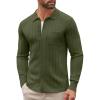 COOFANDY Men’s Casual Knit Polo Shirts Long Sleeve Button Down Sweater Polo Ribbed Cardigan Sweater with Pocket(Army Green)