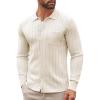 COOFANDY Men’s Casual Knit Polo Shirts Long Sleeve Button Down Sweater Polo Ribbed Cardigan Sweater with Pocket(Beige)