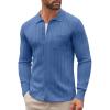 COOFANDY Men’s Casual Knit Polo Shirts Long Sleeve Button Down Sweater Polo Ribbed Cardigan Sweater with Pocket(Blue)