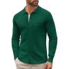 COOFANDY Men’s Casual Knit Polo Shirts Long Sleeve Button Down Sweater Polo Ribbed Cardigan Sweater with Pocket(Dark Green)