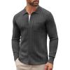 COOFANDY Men’s Casual Knit Polo Shirts Long Sleeve Button Down Sweater Polo Ribbed Cardigan Sweater with Pocket(Dark Grey)