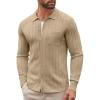 COOFANDY Men’s Casual Knit Polo Shirts Long Sleeve Button Down Sweater Polo Ribbed Cardigan Sweater with Pocket(Light Khaki)