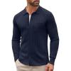 COOFANDY Men’s Casual Knit Polo Shirts Long Sleeve Button Down Sweater Polo Ribbed Cardigan Sweater with Pocket(Navy Blue)
