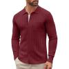 COOFANDY Men’s Casual Knit Polo Shirts Long Sleeve Button Down Sweater Polo Ribbed Cardigan Sweater with Pocket(Wine Red)