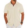 COOFANDY Mens Casual Linen Shirt Short Sleeve Button Down Shirt Summer Beach Shirts with Pocket(Beige)