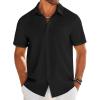 COOFANDY Mens Casual Linen Shirt Short Sleeve Button Down Shirt Summer Beach Shirts with Pocket(Black)