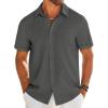 COOFANDY Mens Casual Linen Shirt Short Sleeve Button Down Shirt Summer Beach Shirts with Pocket(Dark Grey)