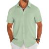 COOFANDY Mens Casual Linen Shirt Short Sleeve Button Down Shirt Summer Beach Shirts with Pocket(Light Green)