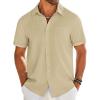 COOFANDY Mens Casual Linen Shirt Short Sleeve Button Down Shirt Summer Beach Shirts with Pocket(Light Khaki)