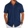 COOFANDY Mens Casual Linen Shirt Short Sleeve Button Down Shirt Summer Beach Shirts with Pocket(Navy Blue)