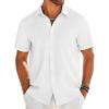 COOFANDY Mens Casual Linen Shirt Short Sleeve Button Down Shirt Summer Beach Shirts with Pocket(White)