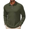 COOFANDY Men’s Casual Polo Shirts Long Sleeve Textured Knit Tee Shirt Wrok Tshirts(Army Green)