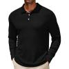 COOFANDY Men’s Casual Polo Shirts Long Sleeve Textured Knit Tee Shirt Wrok Tshirts(Black)