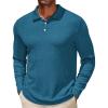 COOFANDY Men’s Casual Polo Shirts Long Sleeve Textured Knit Tee Shirt Wrok Tshirts(Blue)
