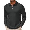 COOFANDY Men’s Casual Polo Shirts Long Sleeve Textured Knit Tee Shirt Wrok Tshirts(Charcoal Grey)
