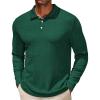 COOFANDY Men’s Casual Polo Shirts Long Sleeve Textured Knit Tee Shirt Wrok Tshirts(Dark Green)