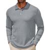 COOFANDY Men’s Casual Polo Shirts Long Sleeve Textured Knit Tee Shirt Wrok Tshirts(Grey)