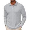 COOFANDY Men’s Casual Polo Shirts Long Sleeve Textured Knit Tee Shirt Wrok Tshirts(Light Grey)
