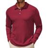 COOFANDY Men’s Casual Polo Shirts Long Sleeve Textured Knit Tee Shirt Wrok Tshirts(Red)