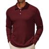 COOFANDY Men’s Casual Polo Shirts Long Sleeve Textured Knit Tee Shirt Wrok Tshirts(Wine Red)