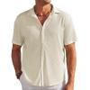 COOFANDY Men’s Casual Shirts Short Sleeve Waffle Knit Button Down Shirt Wrinkle Free Summer Beach Tops(Beige)