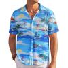 COOFANDY Men’s Casual Shirts Short Sleeve Waffle Knit Button Down Shirt Wrinkle Free Summer Beach Tops(Coconut Palm Blue)