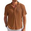 COOFANDY Men’s Casual Shirts Short Sleeve Waffle Knit Button Down Shirt Wrinkle Free Summer Beach Tops(Light Brown)