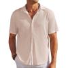 COOFANDY Men’s Casual Shirts Short Sleeve Waffle Knit Button Down Shirt Wrinkle Free Summer Beach Tops(Light Khaki)