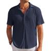 COOFANDY Men’s Casual Shirts Short Sleeve Waffle Knit Button Down Shirt Wrinkle Free Summer Beach Tops(Navy Blue)