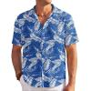 COOFANDY Men’s Casual Shirts Short Sleeve Waffle Knit Button Down Shirt Wrinkle Free Summer Beach Tops(Palm Leaf Blue)