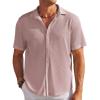 COOFANDY Men’s Casual Shirts Short Sleeve Waffle Knit Button Down Shirt Wrinkle Free Summer Beach Tops(Pink)