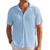COOFANDY Men’s Casual Shirts Short Sleeve Waffle Knit Button Down Shirt Wrinkle Free Summer Beach Tops(Sky Blue)